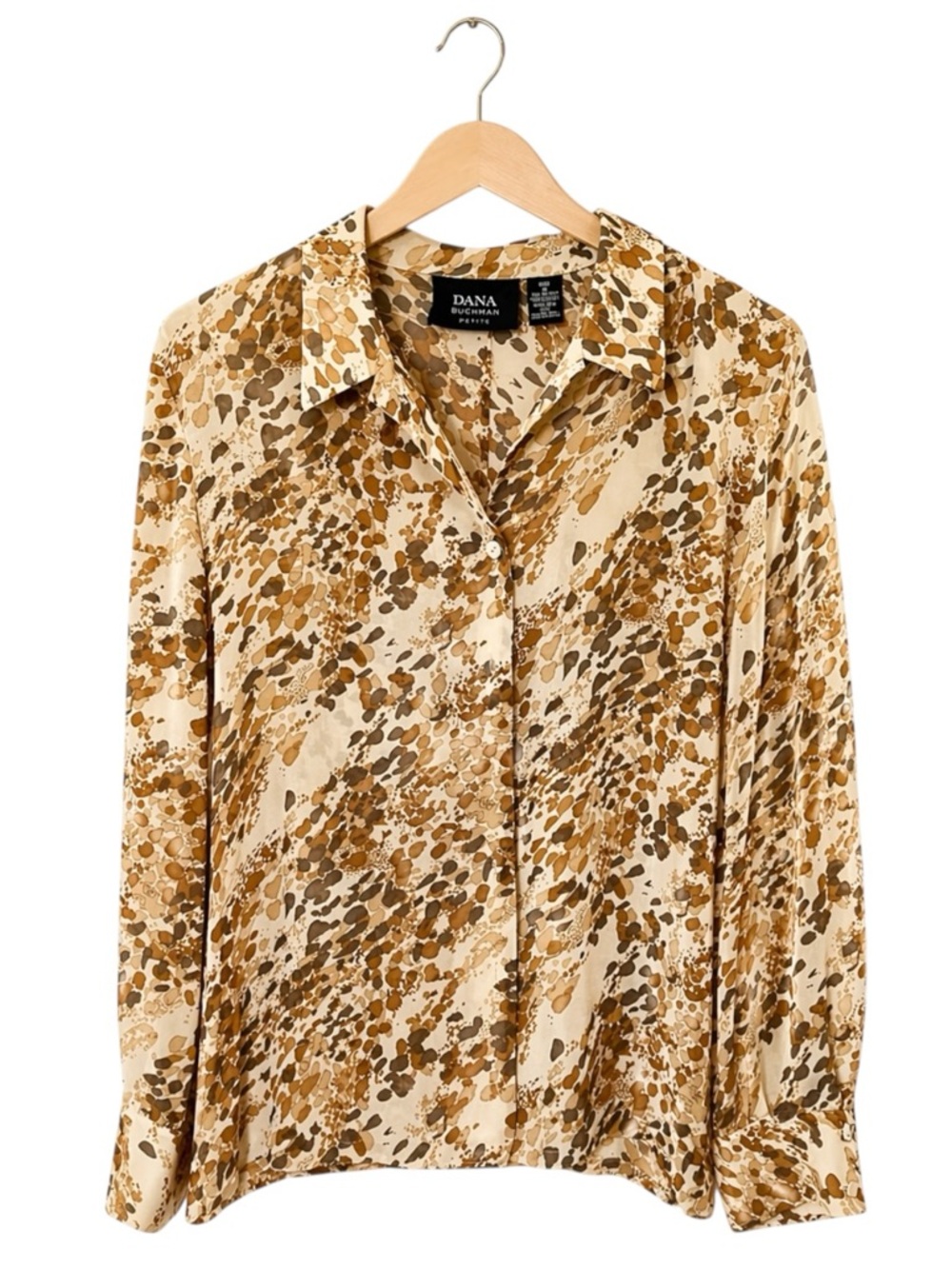 Dana Buchman VTG 90s Silk Cheetah Abstract Button Up Blouse Mob‎ Wife Career